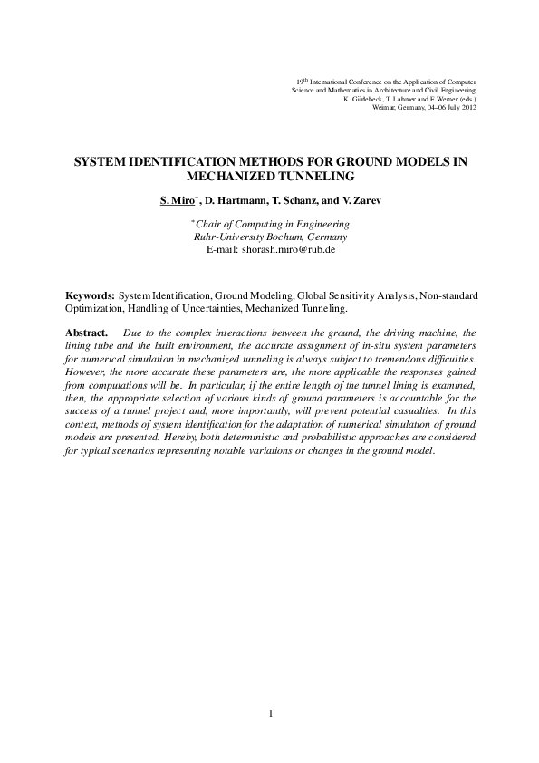 (PDF) System Identification Methods for Ground Models in Mechanized ...