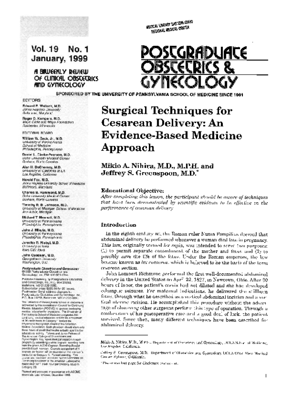 (PDF) Surgical Techniques for Cesarean Delivery