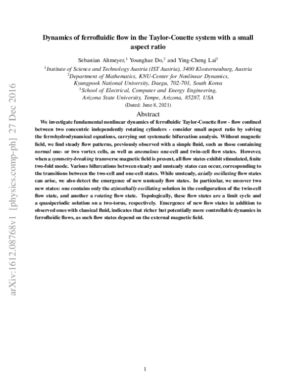 (PDF) Dynamics of ferrofluidic flow in the Taylor-Couette system with a ...