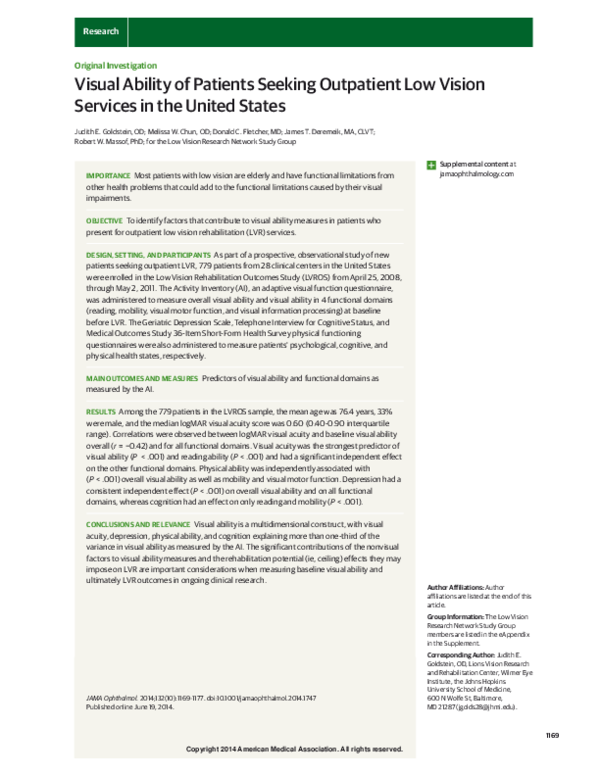 (PDF) Visual Ability of Patients Seeking Outpatient Low Vision Services ...