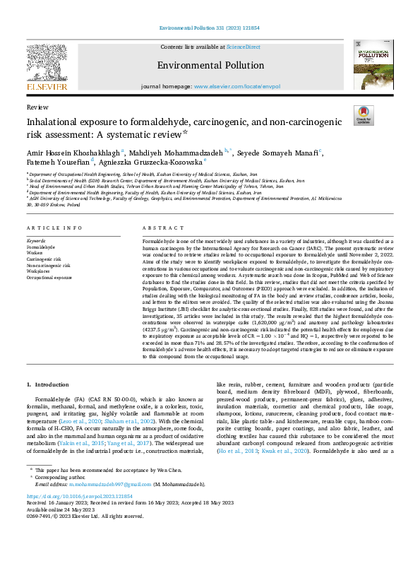 (PDF) Inhalational exposure to formaldehyde, carcinogenic, and non ...