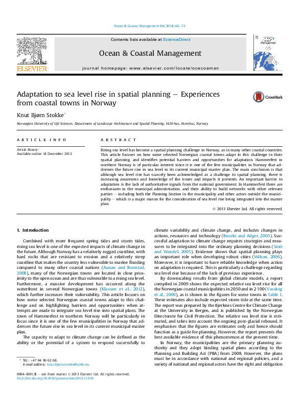 (PDF) Adaptation to sea level rise in spatial planning – Experiences ...