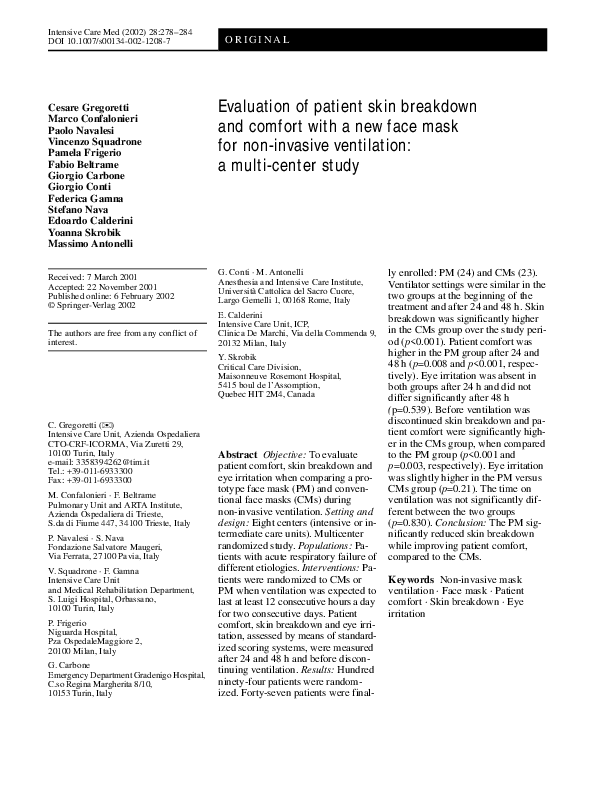 (PDF) Evaluation of patient skin breakdown and comfort with a new face ...