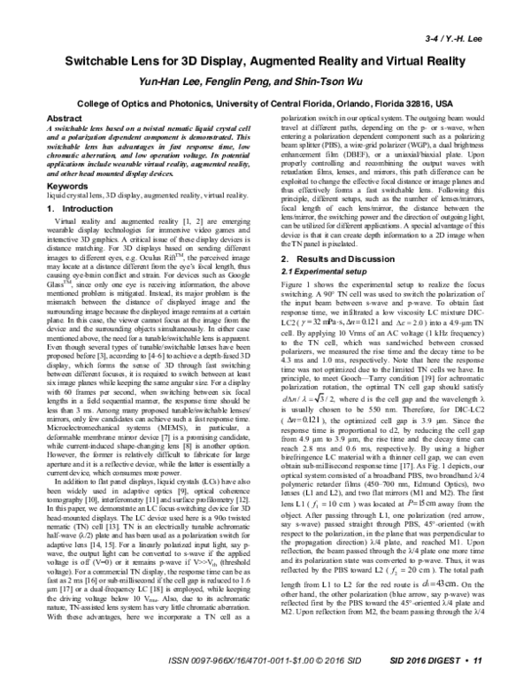 (PDF) 3-4: Switchable Lens for 3D Display, Augmented Reality and ...