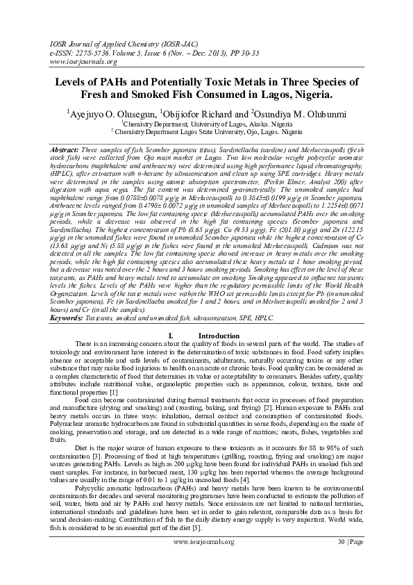 (PDF) Levels of PAHs and Potentially Toxic Metals in Three Species of ...