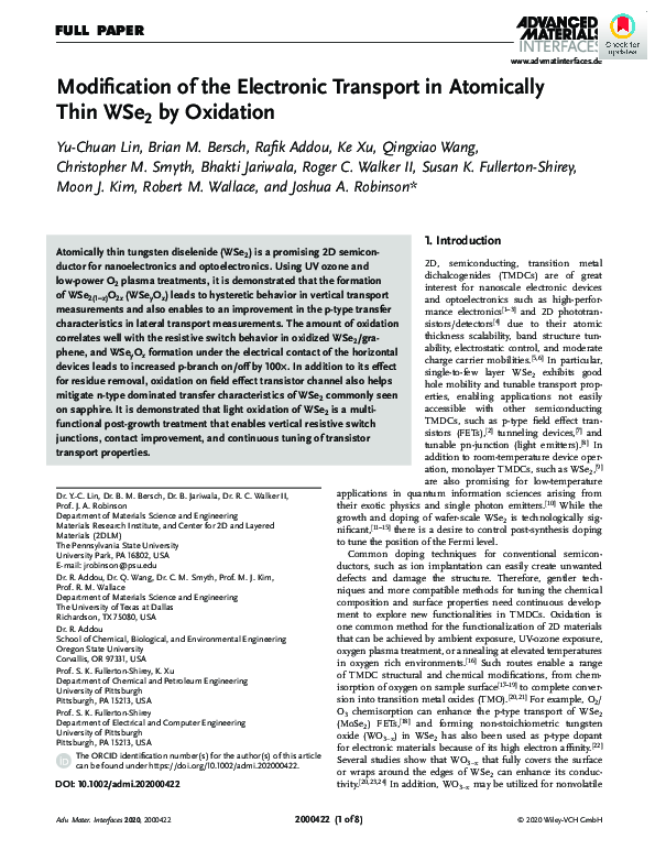 (PDF) Modification of the Electronic Transport in Atomically Thin WSe 2 ...
