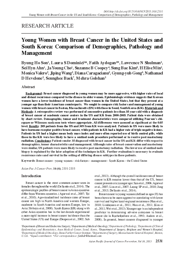 (PDF) Young Women with Breast Cancer in the United States and South ...
