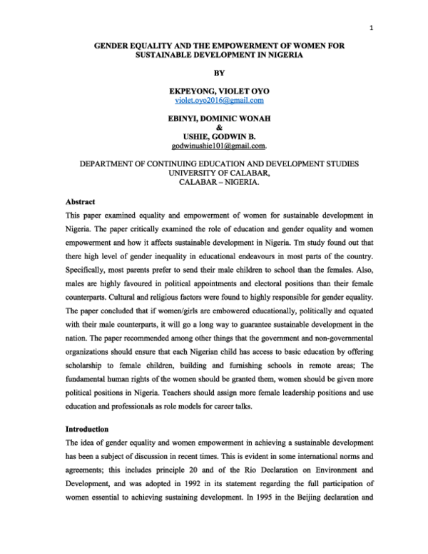 (PDF) Gender Equality and the Empowerment of Women for Sustainable ...
