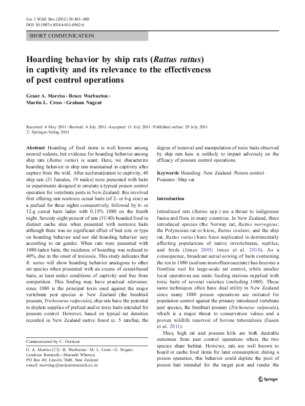 (PDF) Hoarding behavior by ship rats (Rattus rattus) in captivity and ...