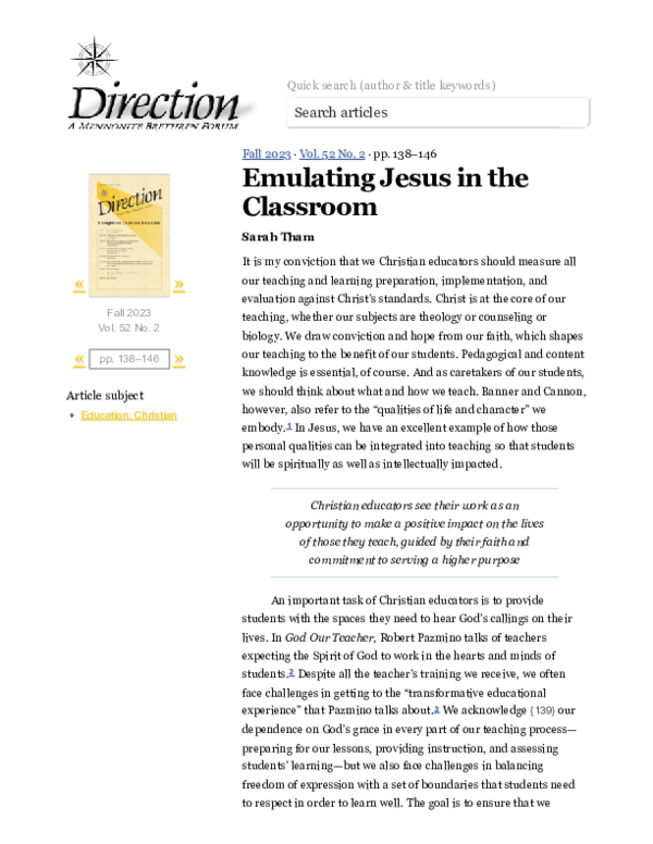 (PDF) Emulating Jesus in the Classroom