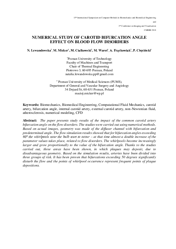 (PDF) Numerical Study of Carotid Bifurcation Angle Effect on Blood Flow ...