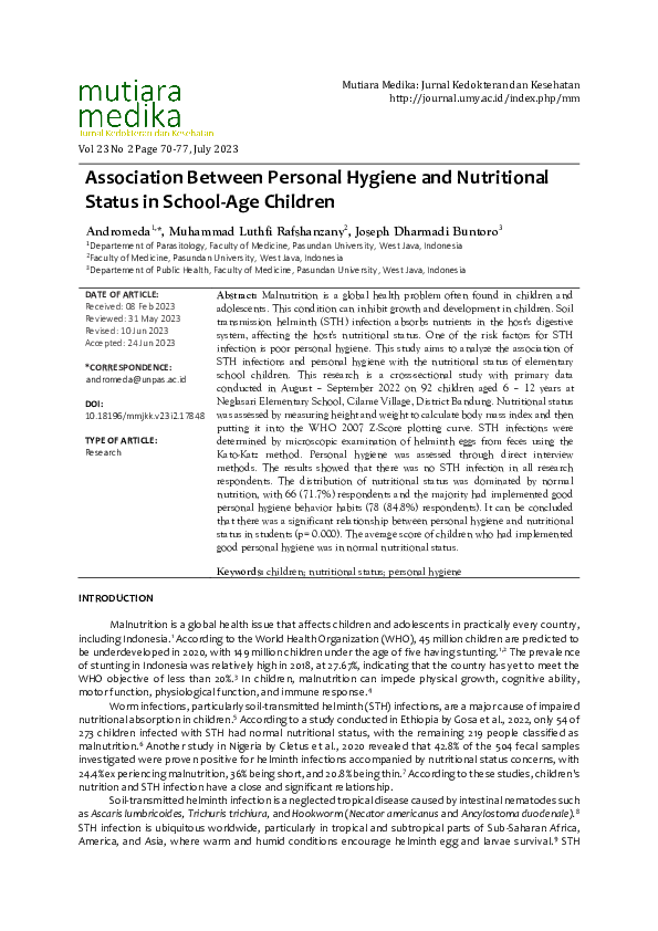 (PDF) Association Between Personal Hygiene and Nutritional Status in ...