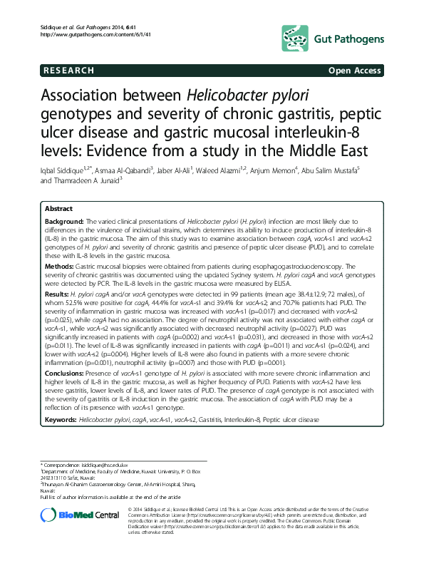 (PDF) Association between Helicobacter pylori genotypes and severity of ...