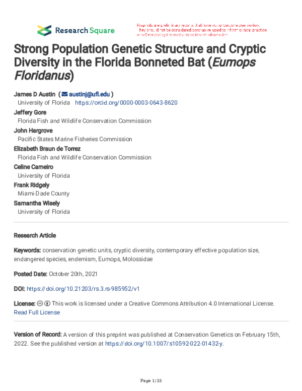 (PDF) Strong Population Genetic Structure and Cryptic Diversity in the ...
