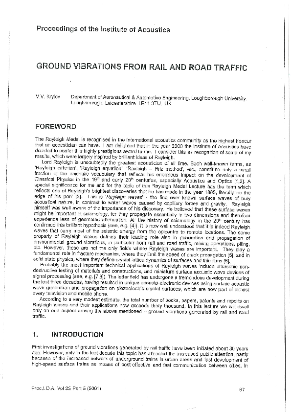 (PDF) Ground vibrations from rail and road traffic