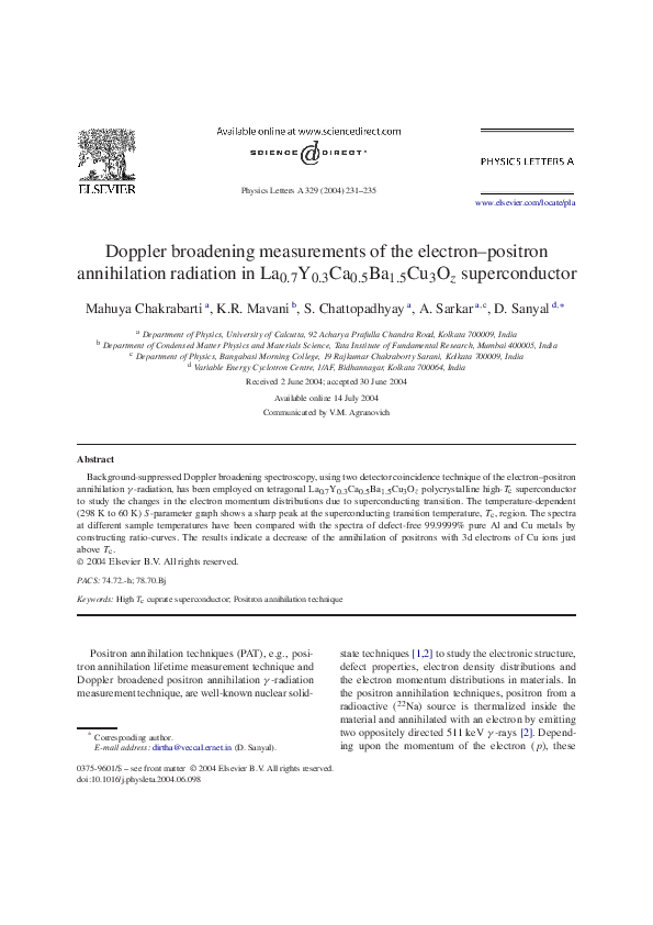 (PDF) Doppler broadening measurements of the electron-positron ...