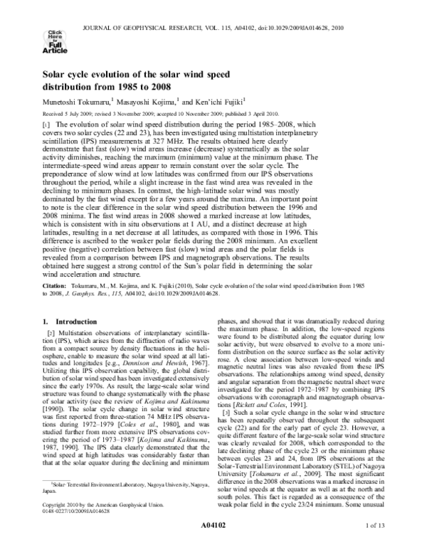 (PDF) Solar cycle evolution of the solar wind speed distribution from ...