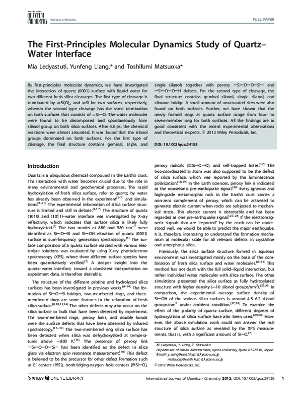 (PDF) The first-principles molecular dynamics study of quartz-water ...