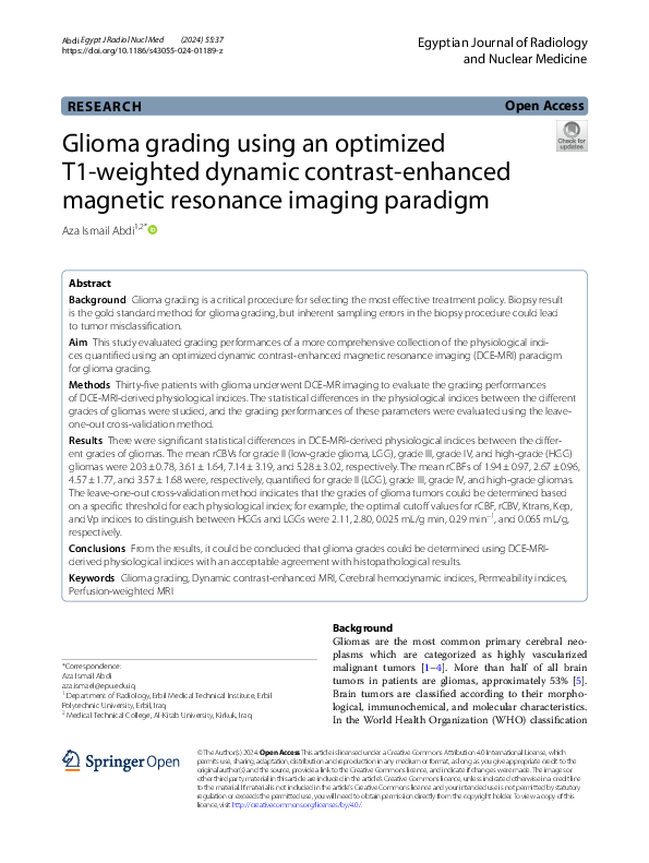 (PDF) Glioma grading using an optimized T1-weighted dynamic contrast ...