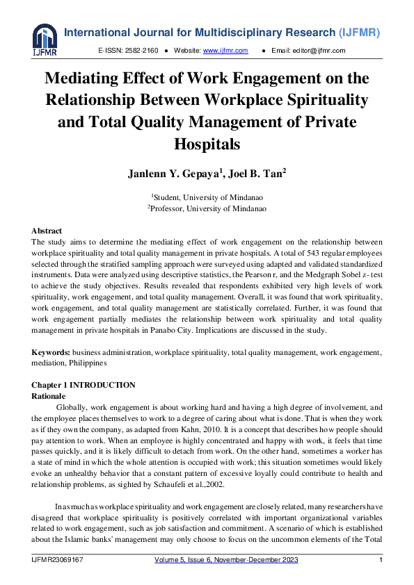 (PDF) Mediating Effect of Work Engagement on the Relationship Between ...