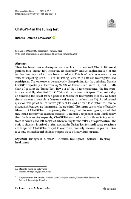 (PDF) ChatGPT-4 in the Turing Test