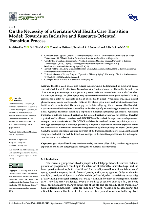 (PDF) On the Necessity of a Geriatric Oral Health Care Transition Model ...