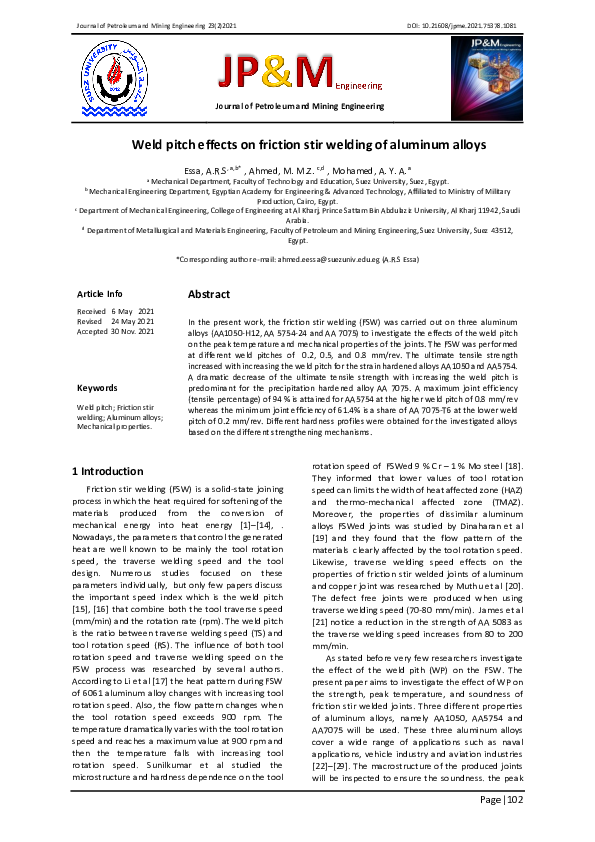 (PDF) Weld pitch effects on friction stir welding of aluminum alloys