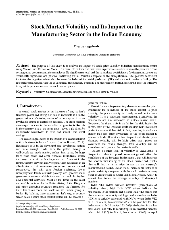 (PDF) Stock Market Volatility and Its Impact on the Manufacturing ...
