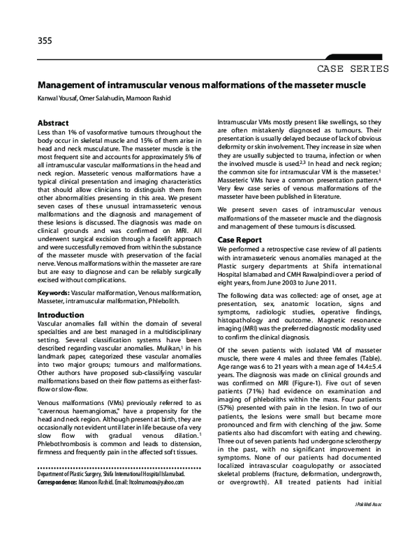 (PDF) Management of intramuscular venous malformations of the masseter ...