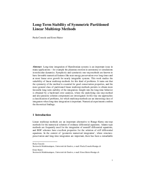 (PDF) Long-Term Stability of Symmetric Partitioned Linear Multistep Methods