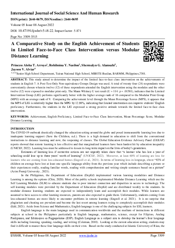 (PDF) A Comparative Study on the English Achievement of Students in ...