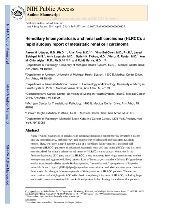 (PDF) Hereditary Leiomyomatosis and Renal Cell Carcinoma (HLRCC)