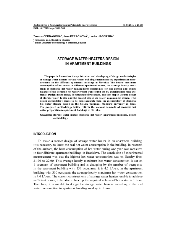 (PDF) Storage water heaters design in apartment buildings