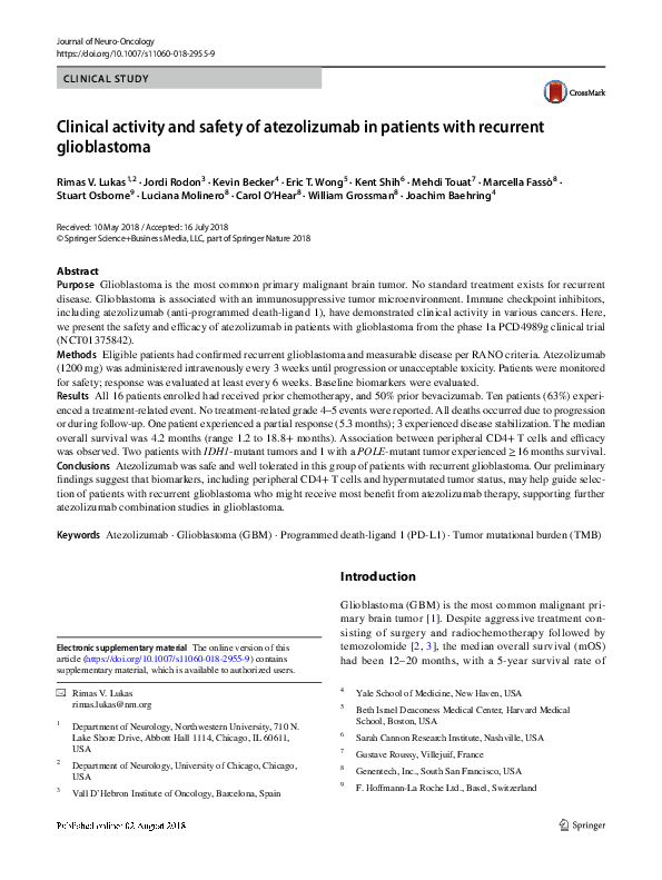 (PDF) Clinical activity and safety of atezolizumab in patients with ...