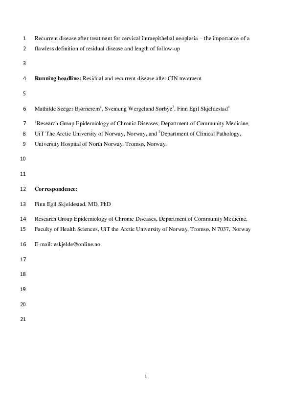 (PDF) Recurrent disease after treatment for cervical intraepithelial ...
