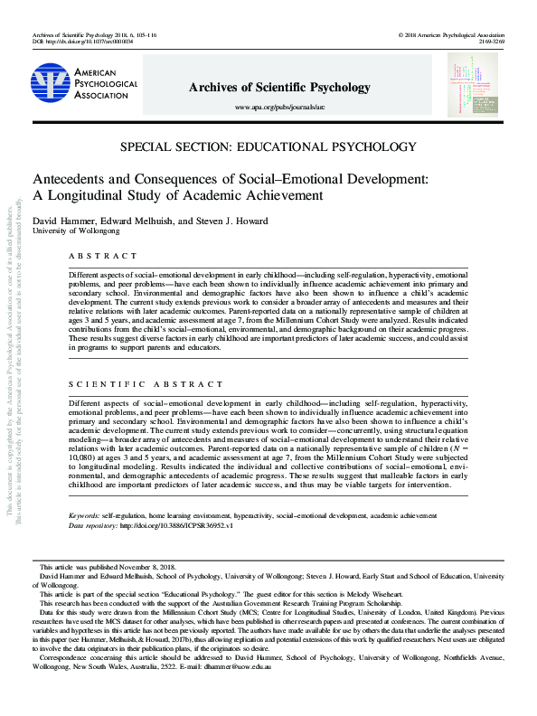 (PDF) Antecedents and consequences of social–emotional development: A ...