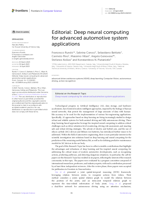 (PDF) Editorial: Deep neural computing for advanced automotive system ...