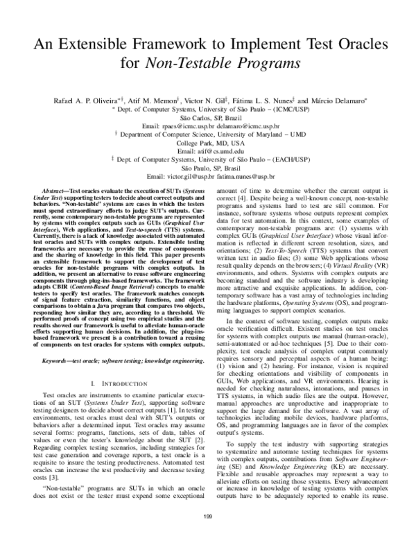 (PDF) An Extensible Framework to Implement Test Oracles for Non ...