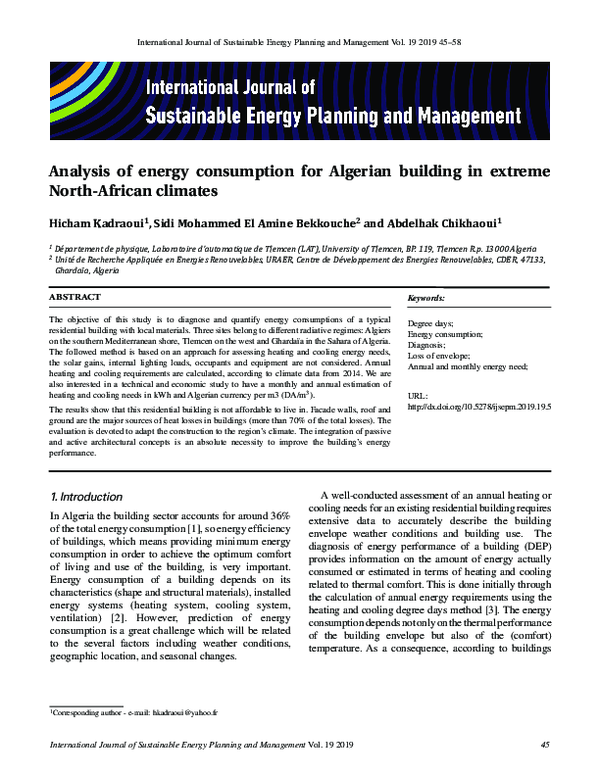 (PDF) Analysis of energy consumption for Algerian building in extreme ...