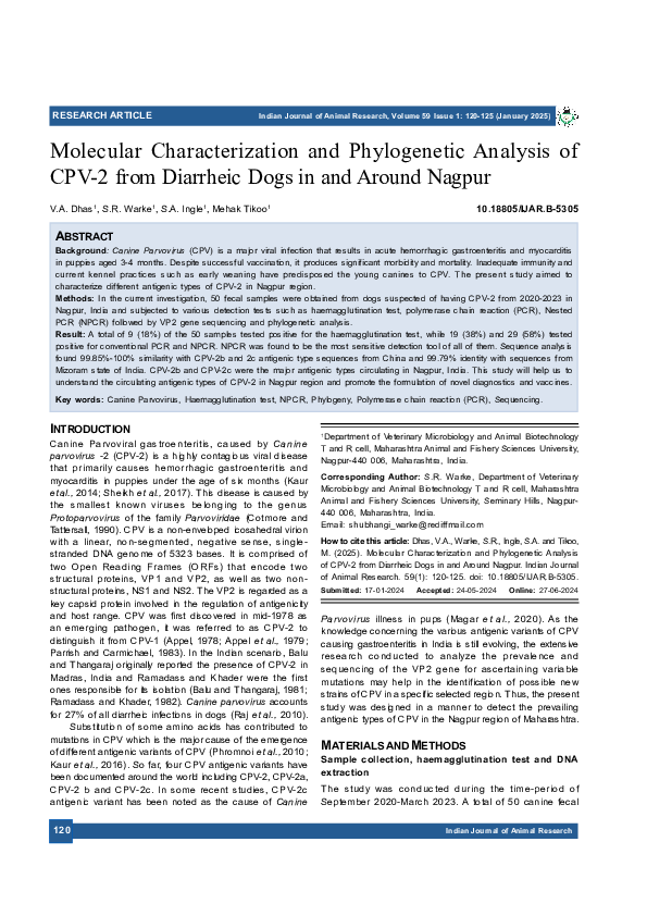 (PDF) Molecular Characterization and Phylogenetic Analysis of CPV-2 ...