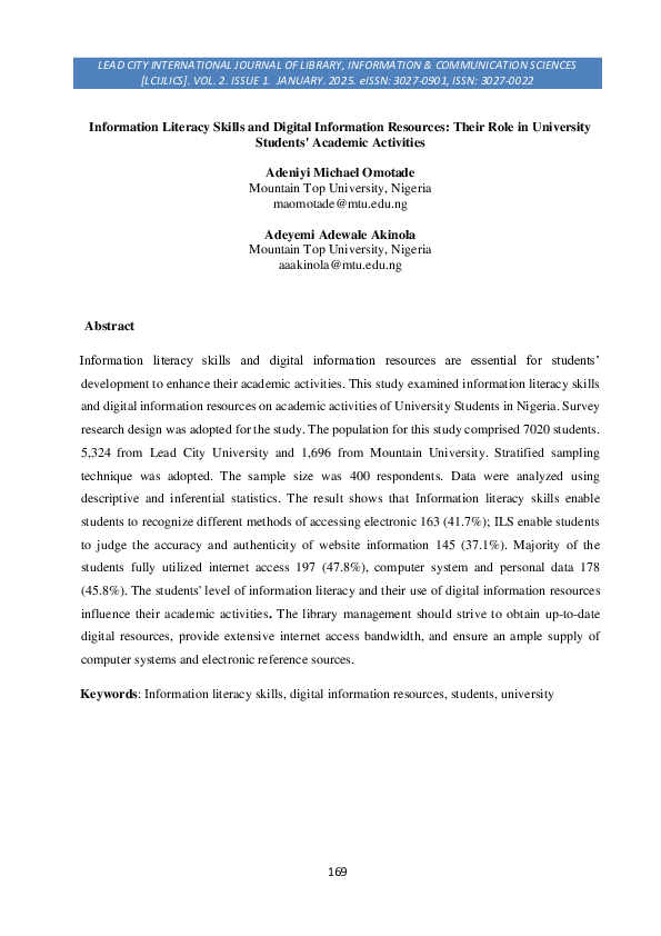 (PDF) Information Literacy Skills and Digital Information Resources ...