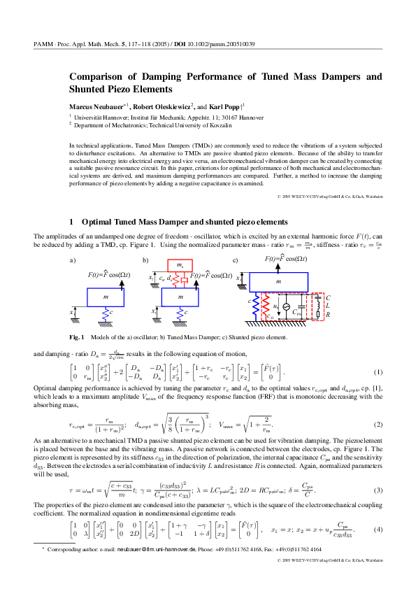 (PDF) Comparison of Damping Performance of Tuned Mass Dampers and ...