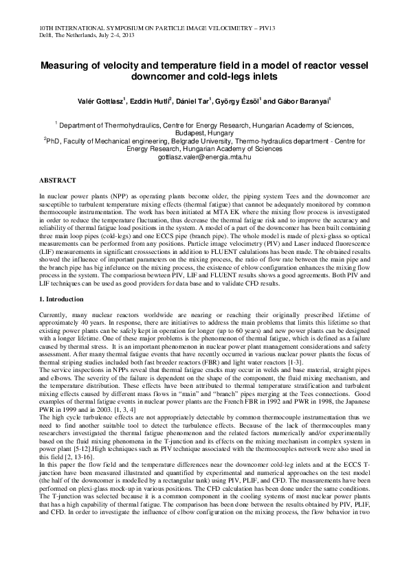 (PDF) Measuring of velocity and temperature field in a model of reactor ...