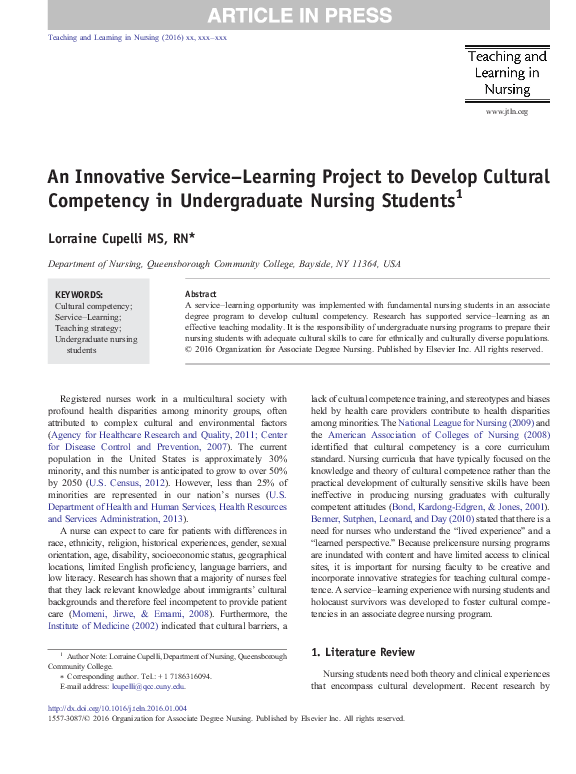 (PDF) An innovative service-learning project to develop cultural ...