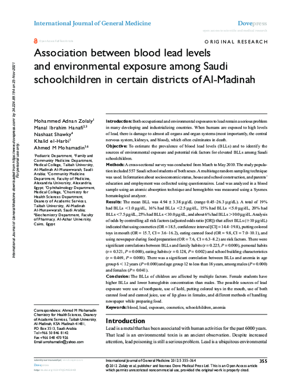 (PDF) Association between blood lead levels and environmental exposure ...