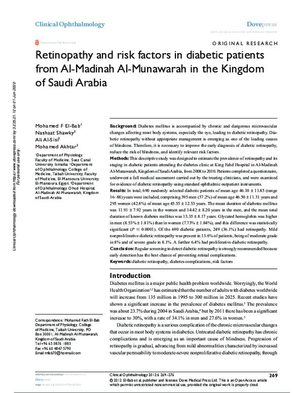 (PDF) Retinopathy and risk factors in diabetic patients from Al-Madinah ...