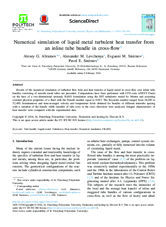 (PDF) Numerical simulation of liquid metal turbulent heat transfer from ...