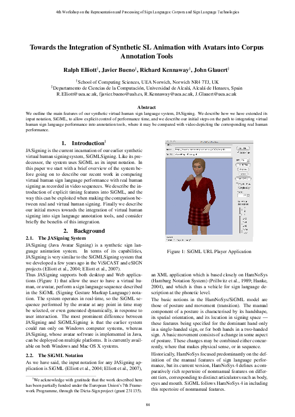 (PDF) Towards the Integration of Synthetic SL Animation with Avatars ...