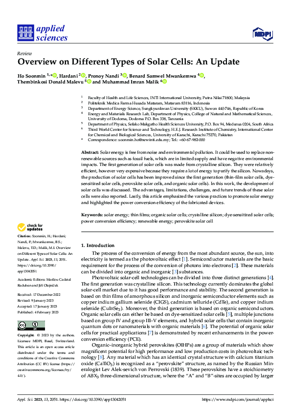 (PDF) Overview on Different Types of Solar Cells: An Update