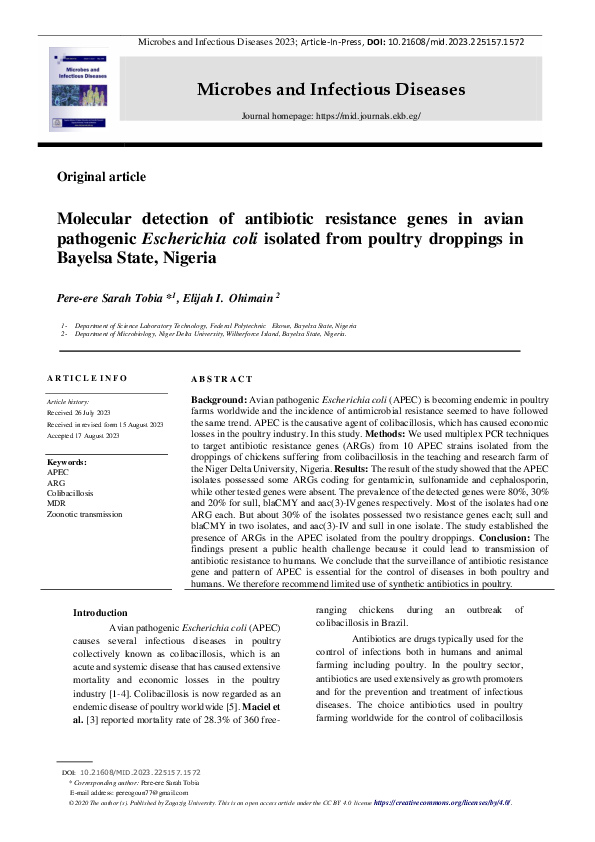 (PDF) Molecular detection of antibiotic resistance genes in avian ...
